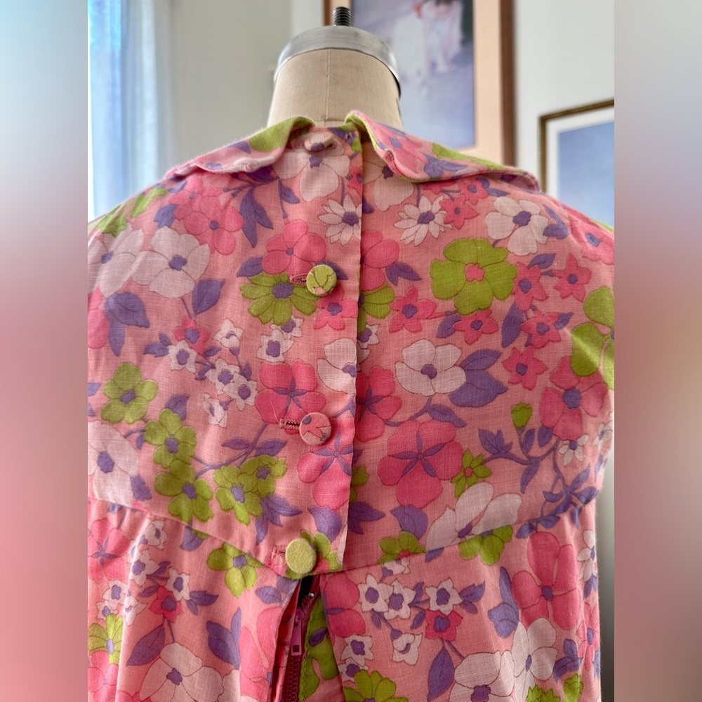 Vintage Handmade 1960s Babydoll Floral Mini Tent Dress- size S - Picture 6 of 9